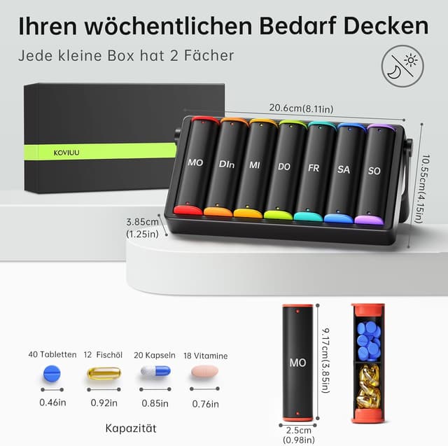 Detalle 2 de KOVIUU Tablettenbox 7 Tage Morgens Abends