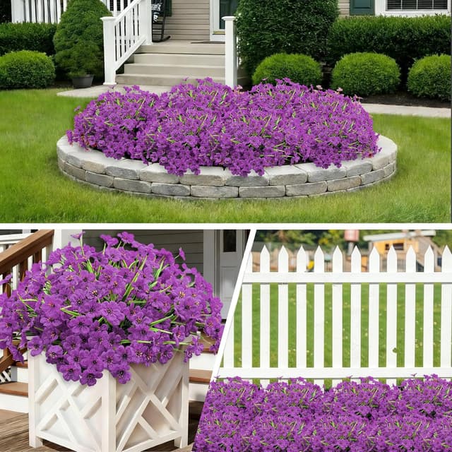 Detalle 2 de Satefello 20 Bundles UV-Resistant Artificial Flowers for Outdoor Planters (Purple)