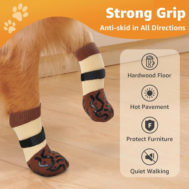Detalle de Pick for Life 2 Pairs Dog Socks (Size L) with Anti-Slip Grips for Senior Pets on Hardwood Floors