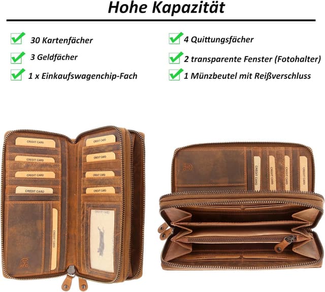 Detalle 2 de TANTOMI Damen-Geldbörse aus Leder 19×10 cm