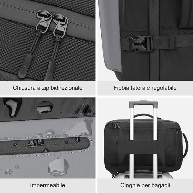 Thumbnail 6 de Hafmall Baggage Cabine 45x30x20 pour Easyjet : sac à dos cabine 30 L noir et gris