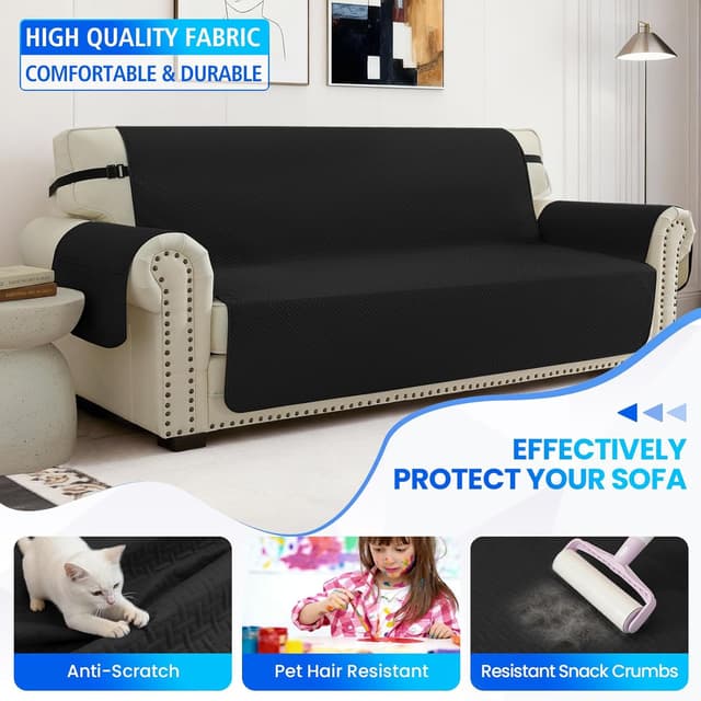 Thumbnail 6 de CYCMACO copridivano impermeabile 3 posti nero, antiscivolo con tasche laterali e braccioli