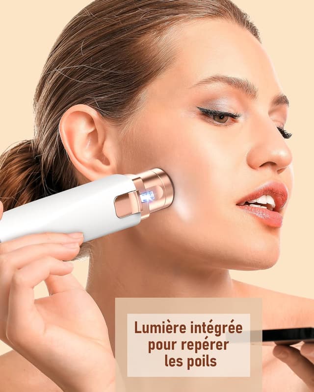 Detalle 2 de Tondeuse à sourcils & rasoir visage femme 2 en 1 rechargeable avec lumière LED