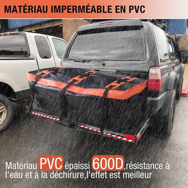 Detalle 2 de SUNORCHID Heckbox für Anhängerkupplung 150 x 61 x 61 cm (566 l) aus 600D PVC – wasserdichte Falt-Gepäckbox