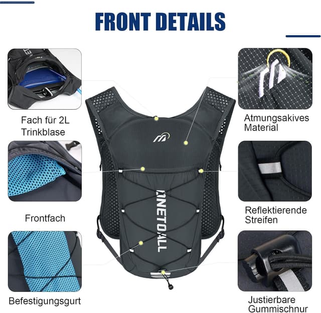 Thumbnail 6 de ONETOALL Laufweste Damen mit 500-ml-Trinkflasche & 2-L-Trinkblase (150 g) – reflektierend für Laufen, Trail, Bike