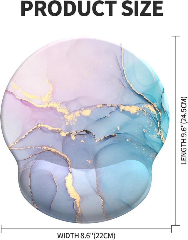 Thumbnail 6 de Giecy tapis de souris ergonomique avec repose-poignet en gel et base PU antidérapante (Marbre rose/cyan)