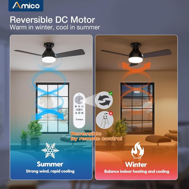Thumbnail 4 de Amico 42-inch Low Profile Ceiling Fan with Light 💡🪟
