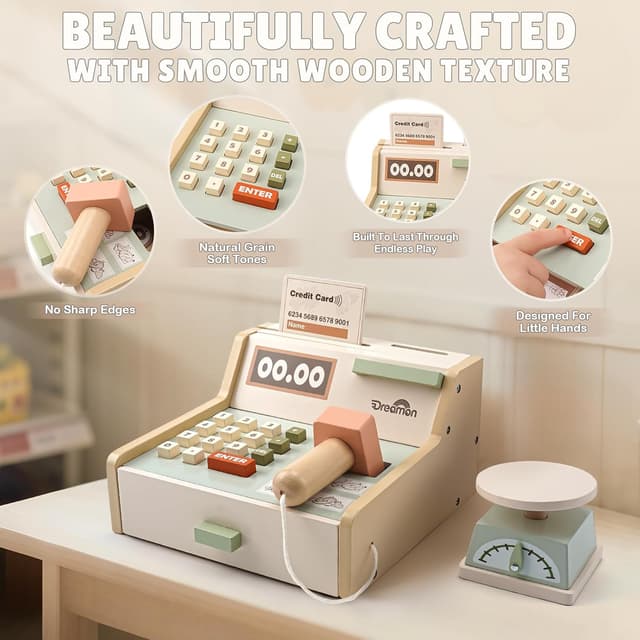 Thumbnail 3 de Dreamon Caisse Enregistreuse Enfants Bois 12 pièces