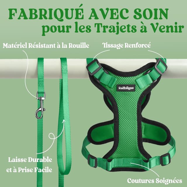 Thumbnail 6 de rabbitgoo Harnais chat anti-évasion avec laisse et gilet réfléchissant, réglable XS (vert herbe)