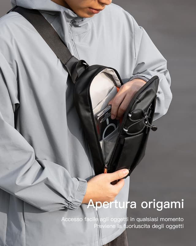 Detalle de Inateck Sling Bag X-Row: zaino monospalla compatto e organizzato per uomo