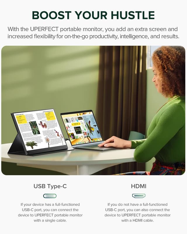 Detalle 2 de UPERFECT 16 pollici 2.5K QLED monitor portatile 2560x1600 con USB C e HDMI, compatibile VESA