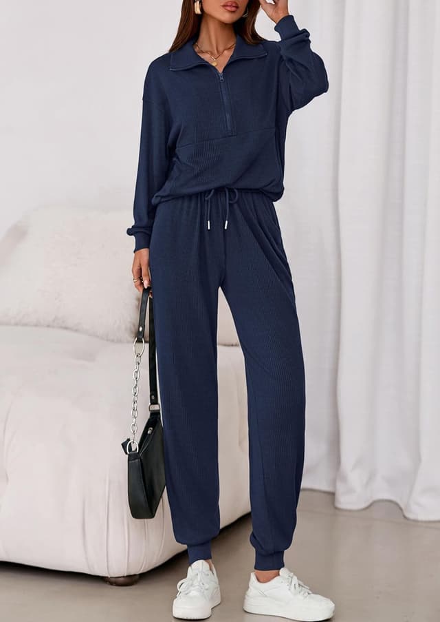 Detalle 2 de PRETTYGARDEN Women’s Fall 2-Piece Lounge Set (Half-Zip Sweatshirt & Jogger Pants)