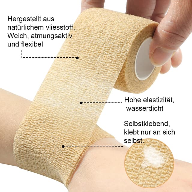 Detalle de Selbstklebender Verband, 12 Rollen (5 cm x 4,5 m) elastische Fixierbinde mit Haftbandage – weiß, für Sport & Erste Hilfe