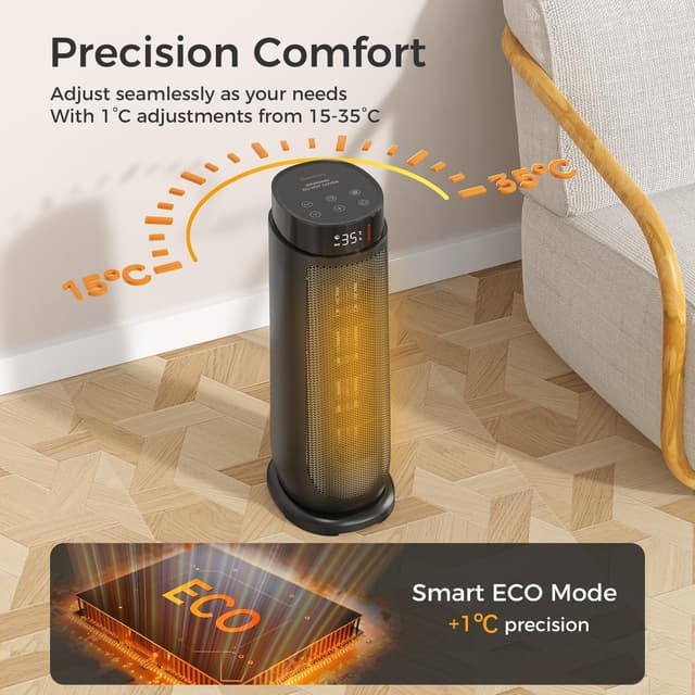 Detalle de AROEVE Aroeve Electric Heater 2000W PTC Fan Heater with Remote, 90° Oscillation & 24H Timer