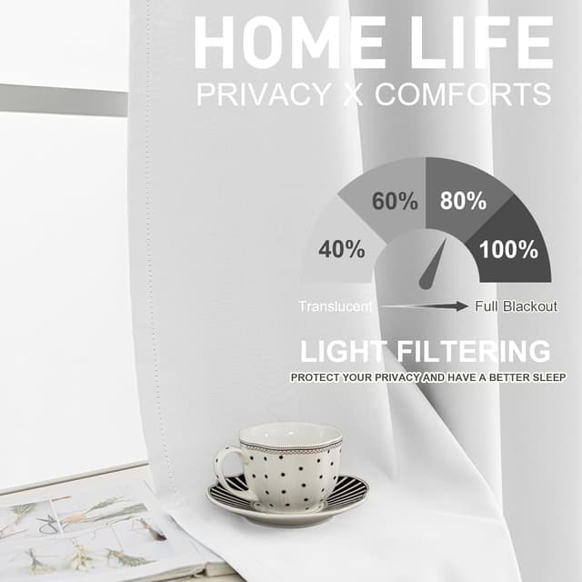 Detalle de Ystyle Rideau occultant imperméable isolant thermique et phonique (lot de 2) 140 x 260 cm, blanc