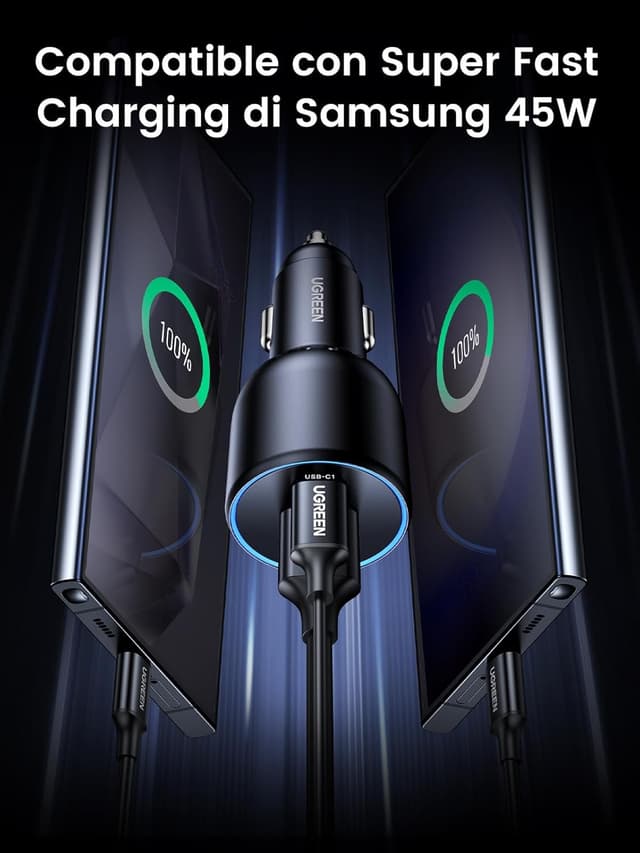 Thumbnail 2 de UGREEN 130W Caricatore Auto USB‑C 3 porte con cavo 100W