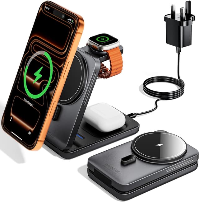 Detalle de KPON 3-in-1 Wireless Charging Station for Apple devices (20W adapter included) - dark grey