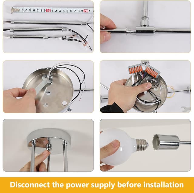 Thumbnail 6 de Goeco Lampadario Sputnik Vintage con 6 portalampada E27, metallo cromato (60 cm)