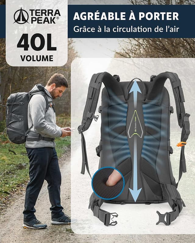 Detalle de Terra Peak FLEX 40 – Sac à dos de randonnée 40L (FLEX 40) respirant et imperméable, conçu pour femme et homme