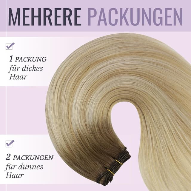 Detalle de Fshine Echthaar Haarverlängerung als Tressen zum Einnähen – 45 cm / 100 g, Honigblond (Farbe 6 27 60)