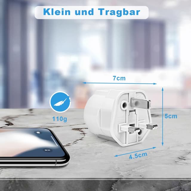 Detalle de 2er-Set Reiseadapter UK (Typ G) von Europa auf England/Schottland/Irland/Dubai/Malediven – Steckeradapter für unterwegs