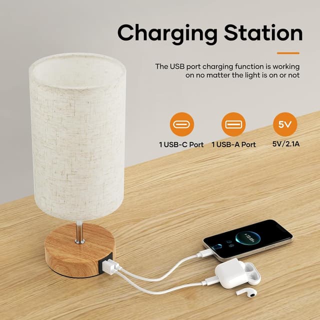 Detalle 2 de Suright Touch Control Bedside Lamp with USB Ports