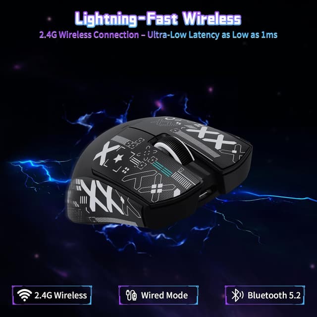 Detalle 2 de ATTACK SHARK X11 SE Wireless Gaming Mouse (PAW3311) – 2.4G/Bluetooth/USB‑C, 22000 DPI, 65 hours battery, 59g (Black+Tape)