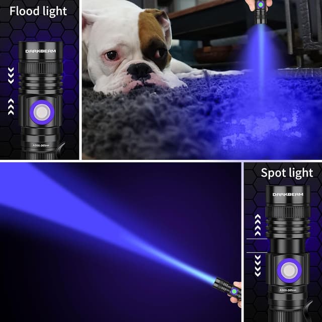 Detalle de DARKBEAM UV Torch 365 nm USB Rechargeable Black Light Lamp (mini) for resin curing, pet urine detection and more