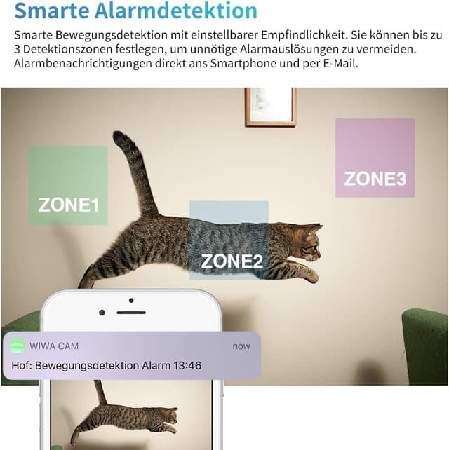 Detalle 2 de WIWACAM Mini Kamera WLAN MW5 Pro (4K, 2600 mAh Akku) für Innen – mit App, Bewegungserkennung & Nachtsicht