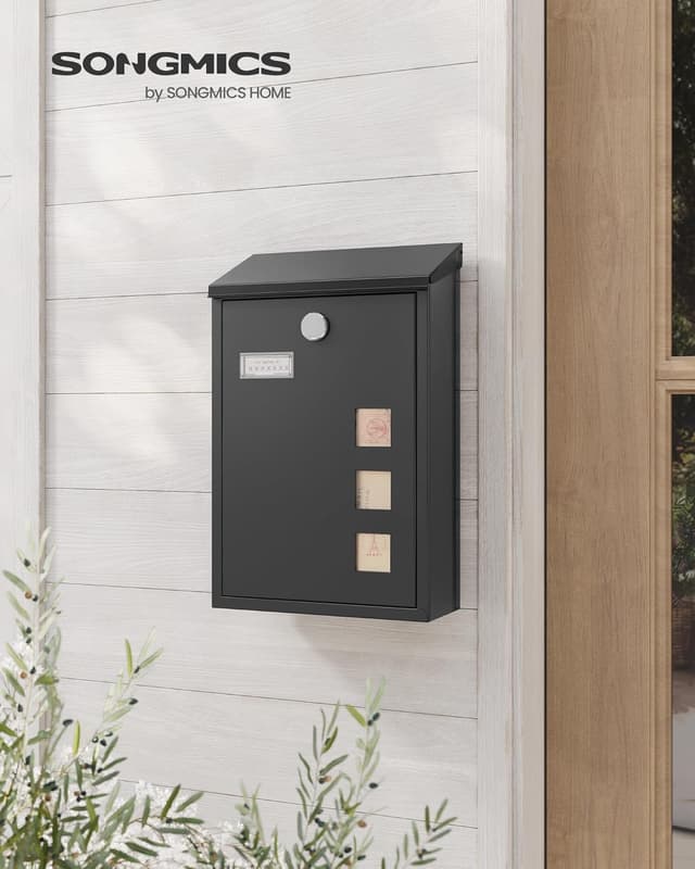 Detalle de SONGMICS GMB031B02 modern wall-mounted post box with viewing windows, nameplate and lock