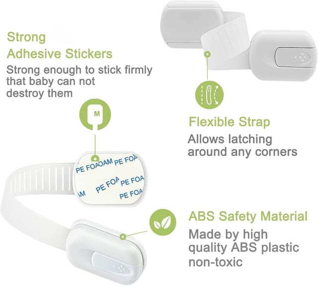 Detalle 2 de Hion Child Safety Locks (8 Pack) – Adjustable Adhesive Cupboard Locks for Fridge, Drawers & Cabinets