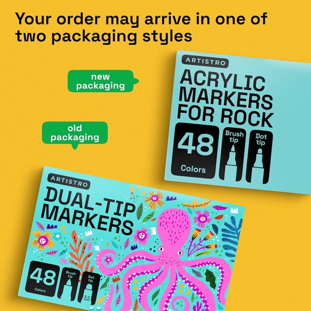 Thumbnail 6 de Artistro Acrylstifte mit Doppelspitze (Punkt + Pinsel), 48er Set für Stoff, Steine, Papier, Holz & mehr