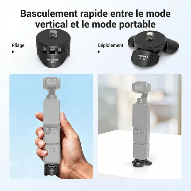 Detalle de NEEWER Mini trépied AC051 compatible DJI Osmo Pocket 3 (et options 1/4")