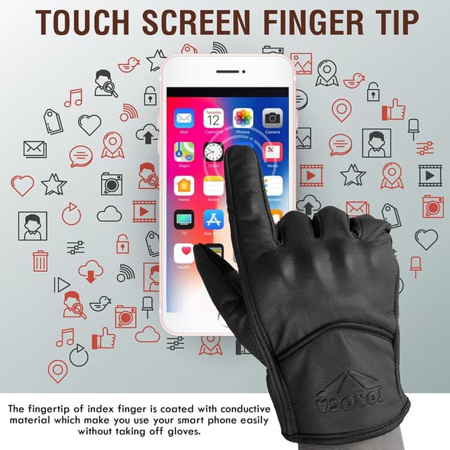 Thumbnail 4 de TOROGA Hard Knuckle Leather Motorcycle Gloves Full‑Finger