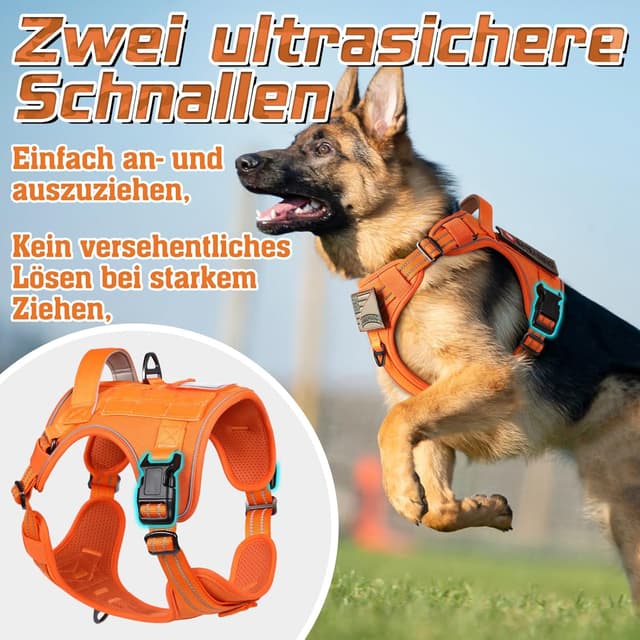 Detalle de rabbitgoo Hundegeschirr M (mittelgroße bis große Hunde) verstellbar, Anti-Zug, mit Metallschnallen und Tragegriff – Orange