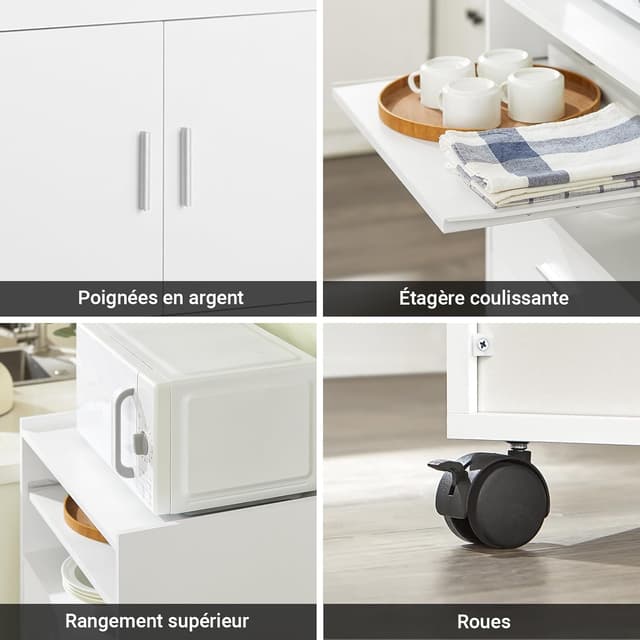 Detalle 2 de SoBuy FSB09-W chariot de cuisine 92×59×40 cm 🍽