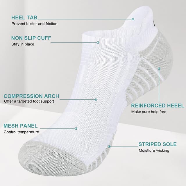 Detalle de coskefy Thick Cushion Ankle Running Socks (Anti-Blister Cotton) – 6 Pairs