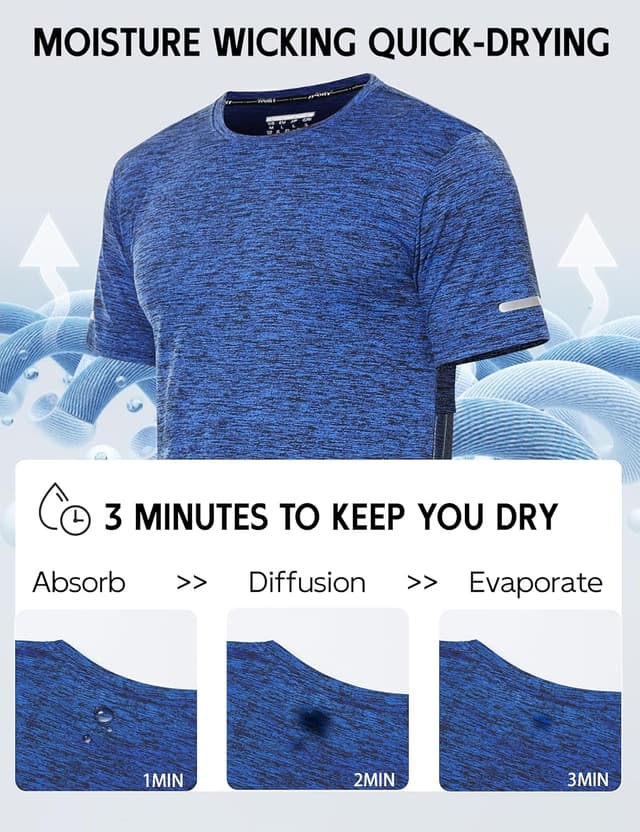 Detalle de MAGCOMSEN Herren Sportshirts Kurzarm Laufshirt – schnelltrocknend, meliert, atmungsaktiv