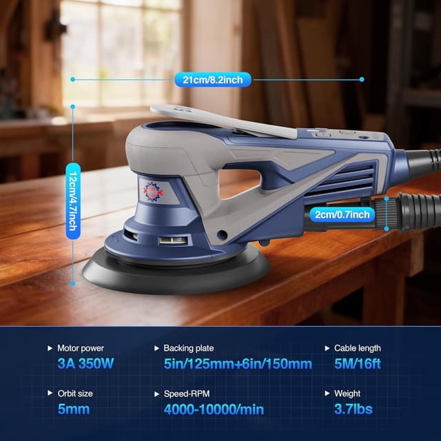 Thumbnail 6 de HeroJet Brushless Random Orbital Sander with 150mm/125mm Plates, 7 Speed Control and BrakeSnap stopping