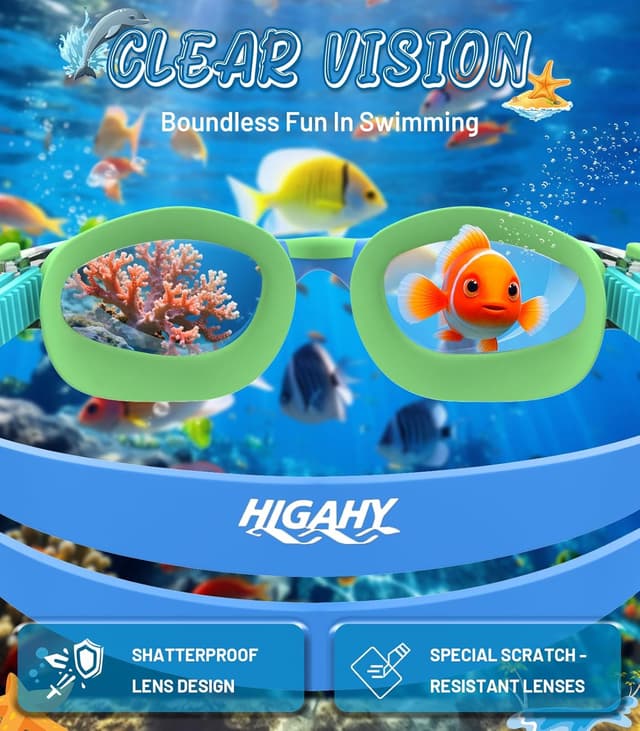 Detalle de HIGAHY Schwimmbrille Kinder (6–14 Jahre) mit UV-Schutz und Anti-Beschlag – für Jungen und Mädchen
