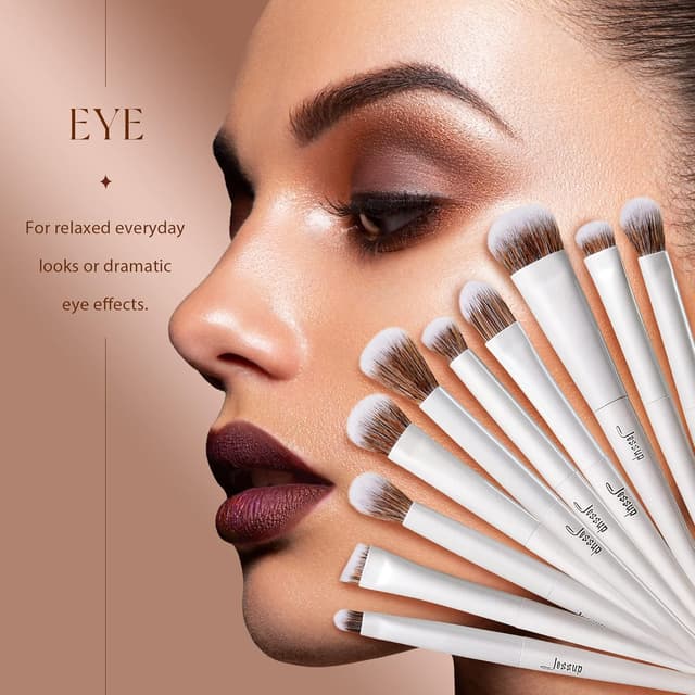 Detalle 2 de Set Jessup de 14 pinceaux maquillage (fond de teint, poudre, blush, yeux) + éponge + tapis de nettoyage