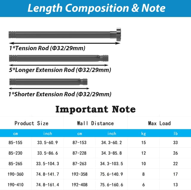 Thumbnail 4 de Barre de rideau extensible 85-265 cm Ί32mm đ