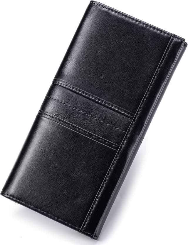 Detalle de SCHLATUM Slim Wallets for Women RFID Blocking leather bifold with coin pocket & ID window, Black