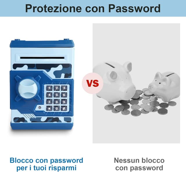 Detalle de Pup Go Salvadanaio Elettronico ATM con codice: cassaforte giocattolo per monete e banconote blu