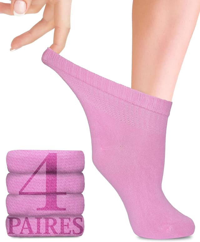 Detalle de Lot de 4 paires de chaussettes pour diabétiques en bambou (avec lycra), sans couture à l’avant