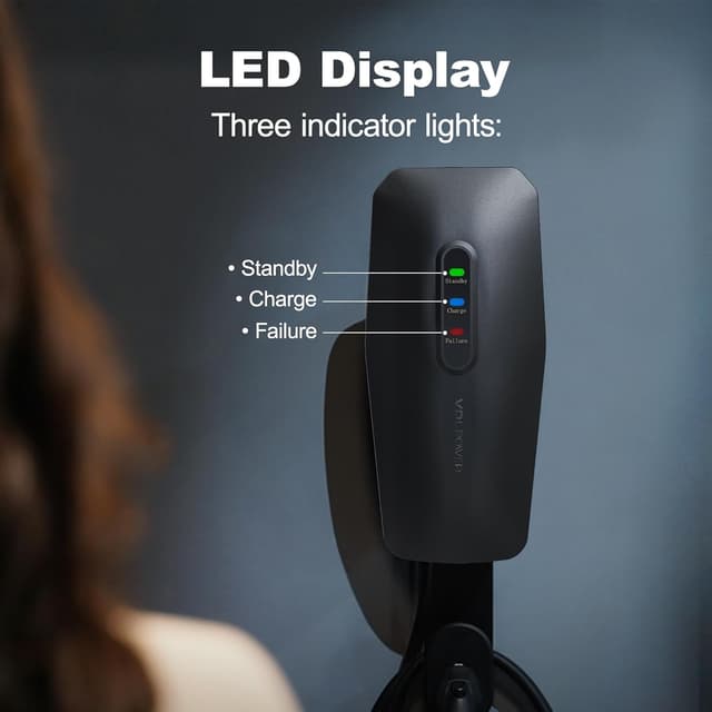 Detalle de VDLPOWERVP Type 2 to 3-pin EV charger (5m cable, 13A) with LED status indicators and IP65 protection