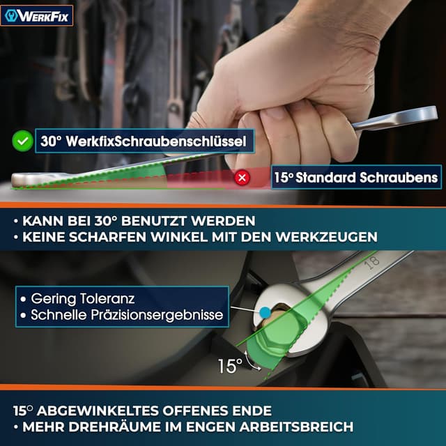 Thumbnail 6 de WERKFIX Ring-Maulschlüssel Satz (15-tlg.) 6–21 mm aus CrV-Stahl