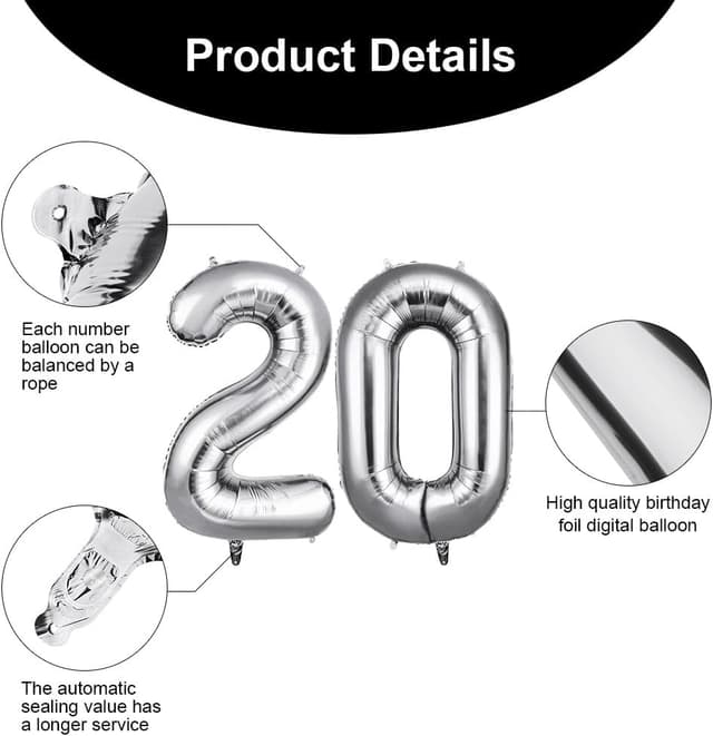 Thumbnail 2 de OFFCUP Zahlen Luftballon 20 Silber 101 cm