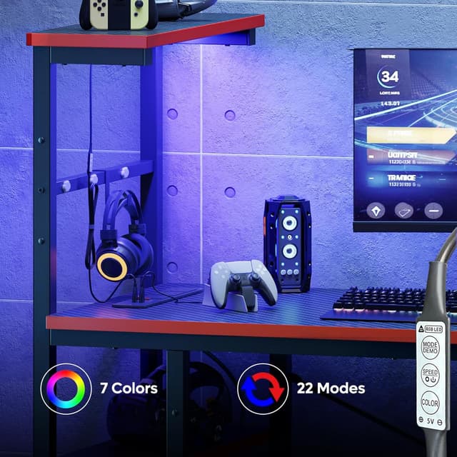 Detalle 2 de Bestier 155cm Corner Desk with Power Outlets and LED Lights (reversible)