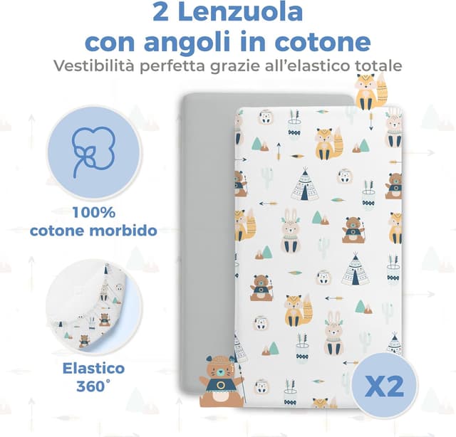 Detalle de Dreamzie 2 Lenzuola culla neonato + 1 coprimaterasso impermeabile 50x83 cm Fox